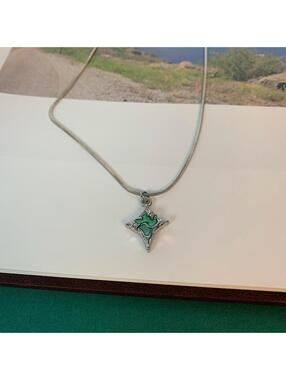 Y2K Cyber Melted Green Opal Star Silver Rope Chain Necklace Unisex